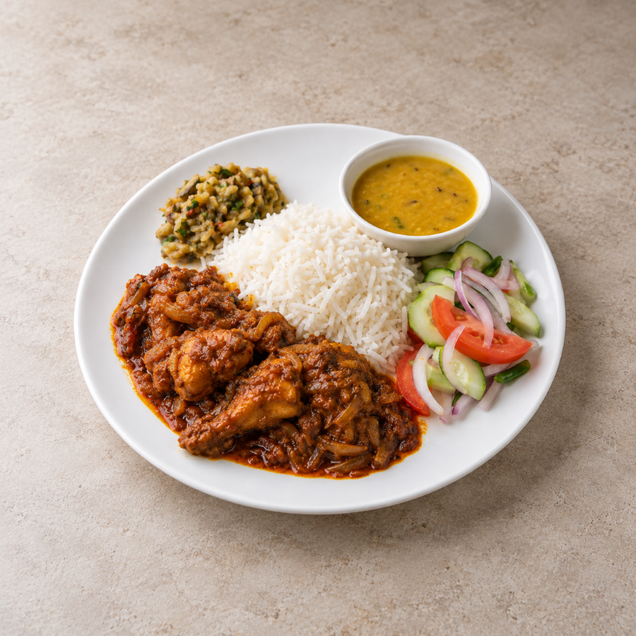 Chicken Jhal Fry Rice Meal