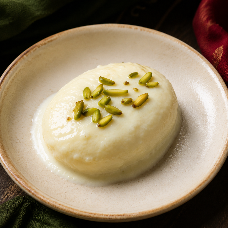 One piece of Malai Chop on a cream plate